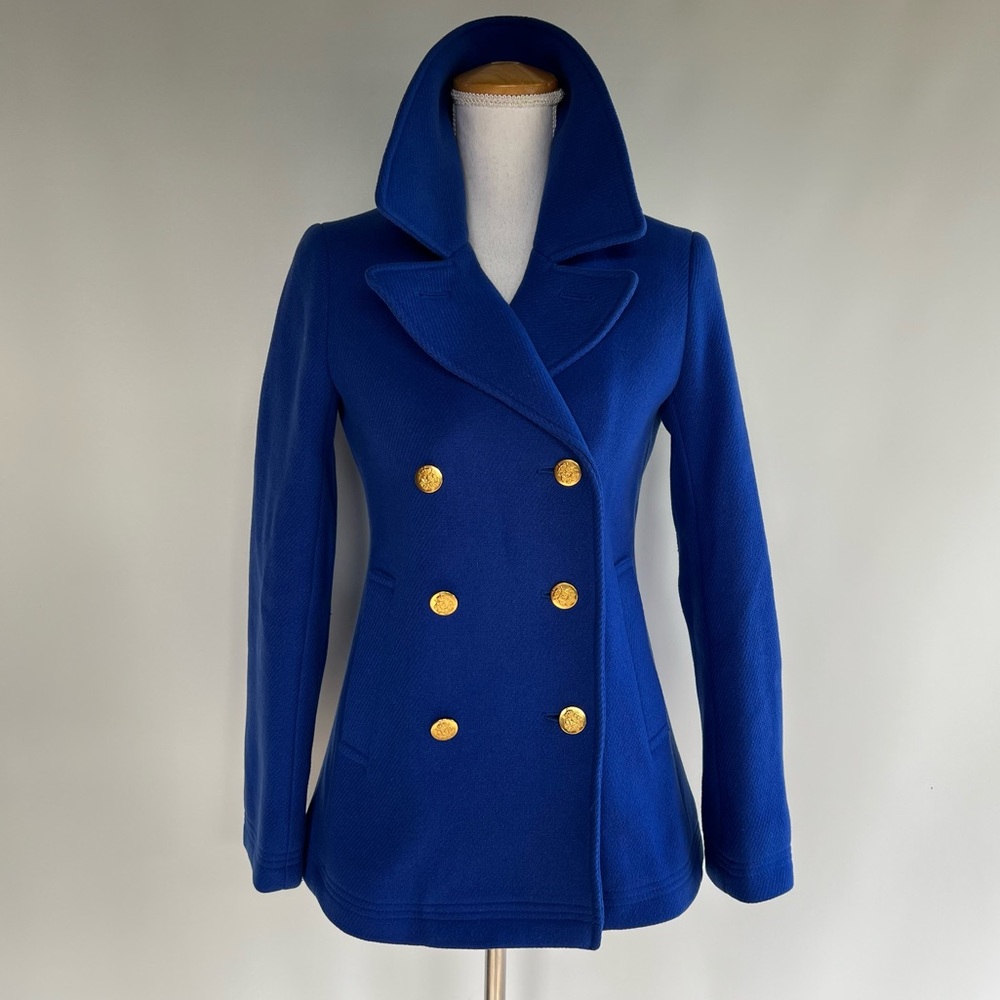 J. Crew Stadium Cloth Cobalt Blue Pea Coat - sz 2 - Picture 3 of 6